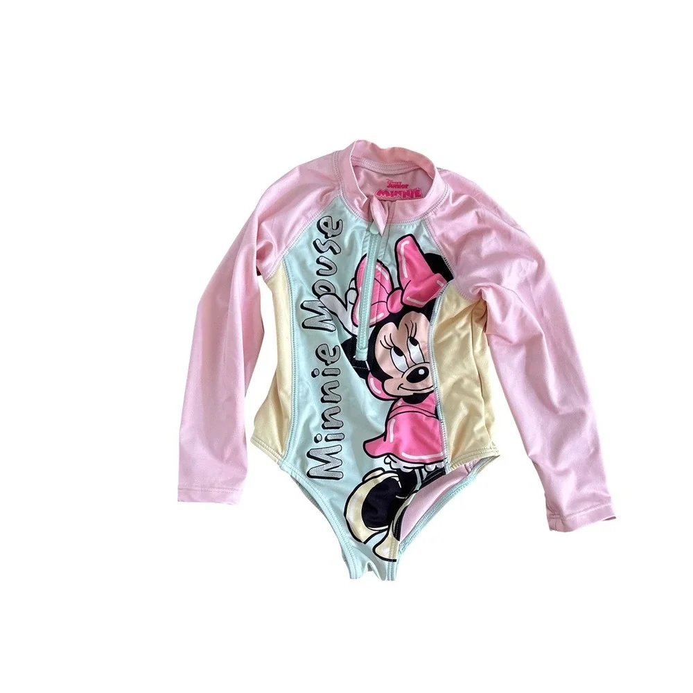 Disney Junior Minnie Mouse Rash Guard‎ Swimsuit 2T Pink Long Sleeve One Piece